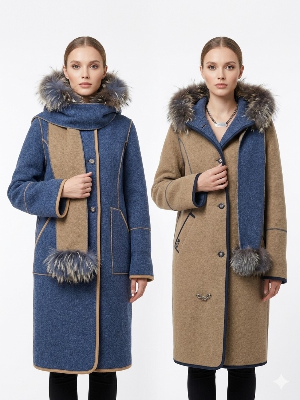 ✨️ Vintage EPSILON Reversible 100% Wool Coat Real Fox Fur Canada